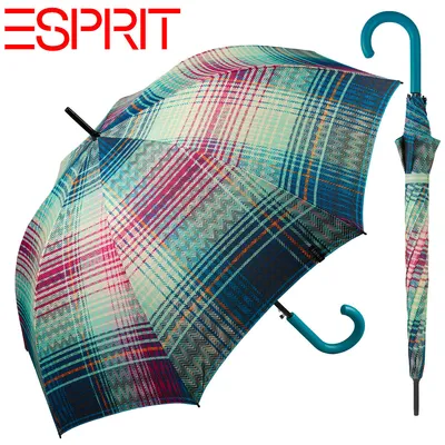 Produktbild von Esprit Regenschirm Stockschirm Schirm mit Automatik Long AC Cosy Checks ocean