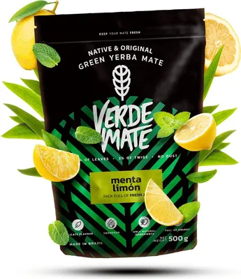 Produktbild von Verde Mate - Mate Tee Menta Limon 500g - 5mm Dicke Blätter - Luftgetrocknet, Ohne Rauch, Erfrischend, Mild - Zitrone, Minze Mix - Yerba Mate Brasilien