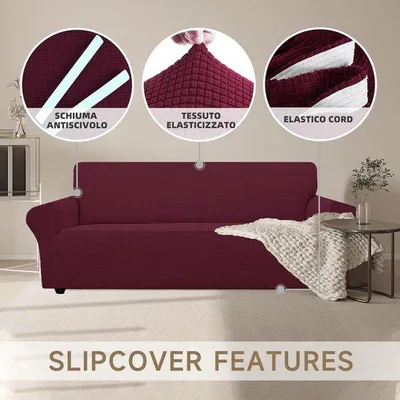 Produktbild von Elastische Sofahoes, Universell, Rekbare Armsteun, Krasbestendig, Woonkamer, Bordeaux