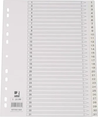Produktbild von Q-Connect Zahlenregister - 1 - 31, PP, A4, 31 Blatt, weiß