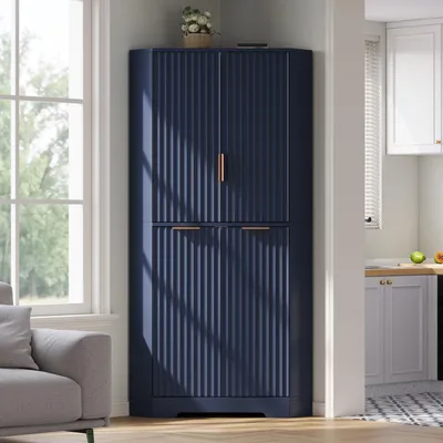 Produktbild von Flieks Eckschrank mit 4 Türen und verstellbaren Einlegeböden, Sideboard für Küche, Esszimmer und Wohnzimmer, Aufbewahrungsschrank 60x60x175cm, Blau