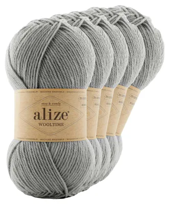 5 x 100g Sockenwolle Alize Wooltime 75% Wolle OEKO-Tex 100 Strickgarn Häkelgarn Farbwahl 21 grau