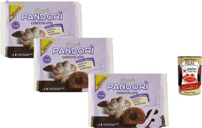Produktbild von Bauli Pandori Cioccolato Mini-Kuchen, weiches italienisches Hefegebäck mit Schokocreme, 3 x 178 g (12 Stück) Vorratspack + Italian Gourmet polpa