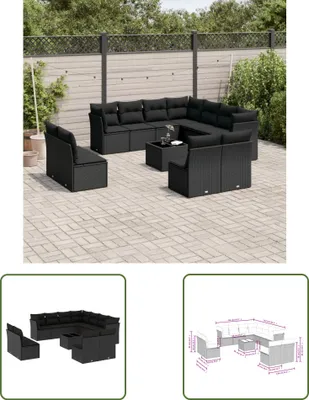Produktbild von The Living Store 12-tlg. Garten-Sofagarnitur mit Kissen Schwarz Poly Rattan