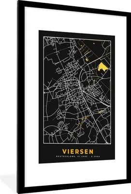 Produktbild von MuchoWow® Gerahmtes Poster Schwarz und Gold - Stadtplan - Viersen - Deutschland - Karte 60x90 cm - Poster mit Schwarzem Bilderrahmen Wandposter Rahmen Foto Bilder - Dekoration - Wandposter Wohnzimmer - Hochwertig