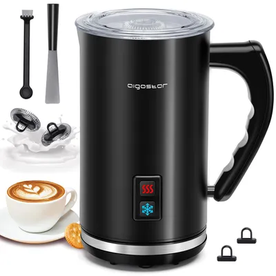 Produktbild von Aigostar - Milchaufschäumer Elektrisch mit 3 Modi, heißer & kalter Milchschaum, 500W, 240ml, Milch Frother für Cappuccino, Latte, Mokka, Macchiato