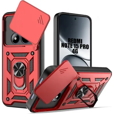 Image de Coque pour Xiaomi Redmi Note 15 Pro 4G, Protection Résistante avec Anneau et Cache Caméra - Rouge