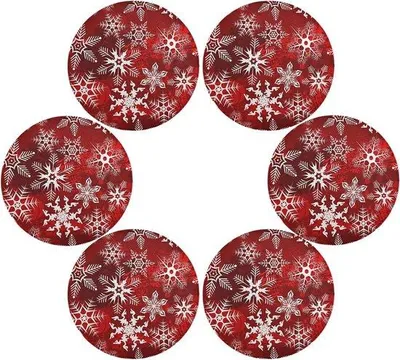 Image de Set de 6 sets de table de Noël rouges à motifs, lavables, pour la cuisine