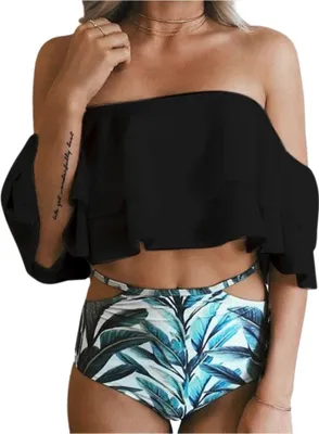 Zdjęcie produktu dla Strój kąpielowy kostium bikini dwuczęściowe hiszpanka falbana wysoki stan XL