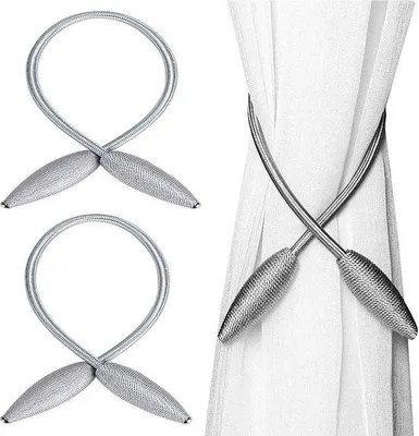 Immagine prodotto di Supporti per tende Unyqoos® in lega e poliestere, color argento-grigio – set da 2, resistenti alla ruggine, senza necessità di foratura, ideali per tende pesanti (soggiorno, ufficio)