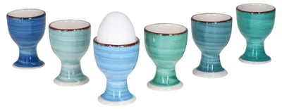 Produktbild von Blue Baita 6er Set Eierbecher blaue Eierhalter Eierständer Steingut Strudeldekor