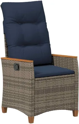 Produktbild von Grau-marineblauer Gartenstuhl aus Poly-Rattan mit verstellbarer Rückenlehne