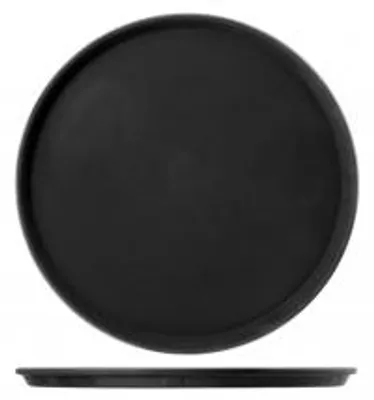 Produktbild von H&H Runder Kunststofftablett, schwarz, rutschfest, Durchmesser 35 cm