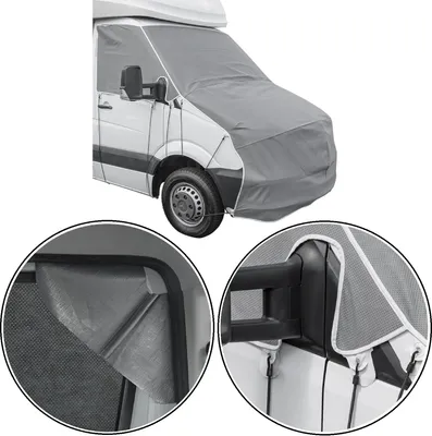 Produktbild von Abdeckplane Wohnwagen für Mercedes Sprinter 2007-2017, Frontscheiben Abdeckung mit UV-Schutz, isolierende Wirkung, passgenaue Spiegelschlitze, inkl. Spanngurte
