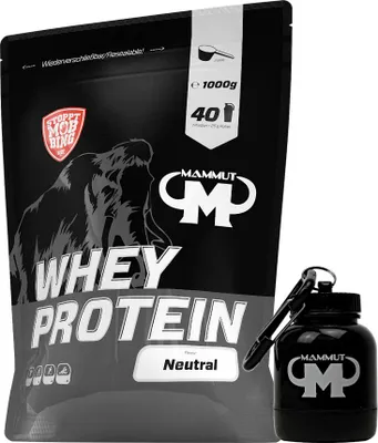 Produktbild von Mammut Nutrition - Whey Protein 1000 g Beutel - 40 Portionen Eiweiß + GRATIS Powderbank, Geschmack: Neutral