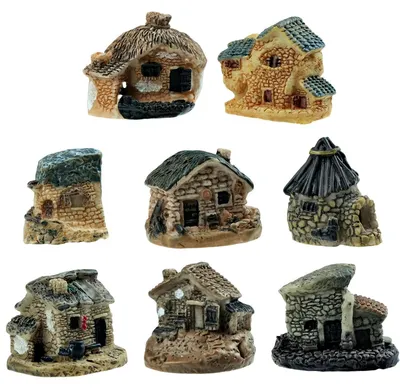 Produktbild von Miniatur Feenhäuschen Feengarten Gartendeko - 8 Stück - Kunstharz - Wasserfest - Für Garten und Terrasse