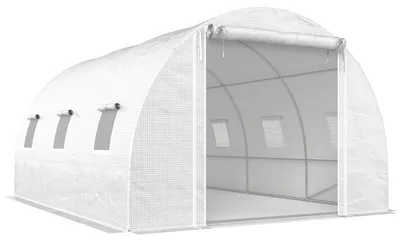 Zdjęcie produktu dla Szklarnia foliowa 12 m² – 396 x 300 x 200 cm, rama ze stali ocynkowanej i siatka foliowa PE odporna na promieniowanie UV – szklarnia tunelowa z możliwością wejścia, w zestawie drzwi z siatki, kolor biały
