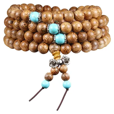 Imagen del producto de Mala de madera para la meditación, con 108 cuentas, de 33 pulgadas de largo