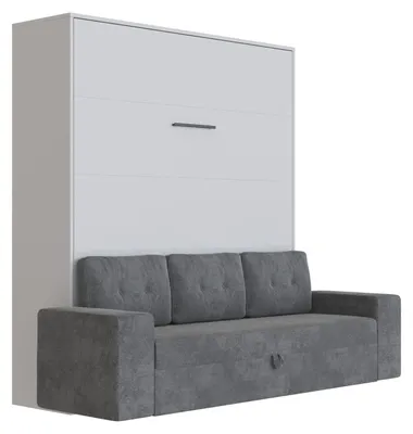 Produktbild von Schrankbett M3 160x200 (Tiefe 55cm) Vertikal  Perlgrau inkl.SOFA Anthrazit