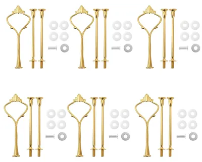 Produktbild von Etageren-Stangen-Set - 6-teilig aus Metall mit Kronen-Design - Zubehör für 3-stöckige Etageren und Tortenständer - Gold
