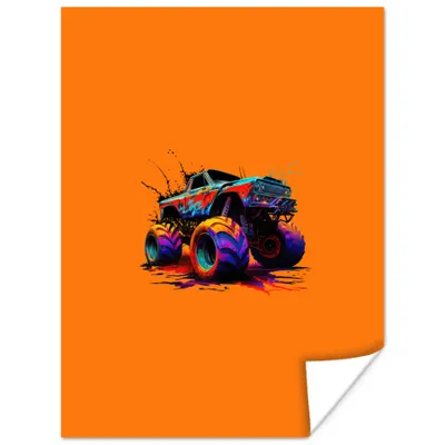 Produktbild von MuchoWow® Poster Monstertruck - Neon - Farbe - Orange 60x80 cm - Schlafzimmer Dekoration