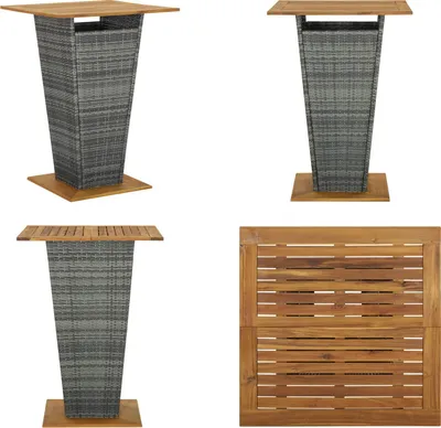 Image de vidaXL Table de bar Gris 80x80x110 cm Poly rotin et bois massif Acacia - Table de bar - Tables de bar - Tables hautes