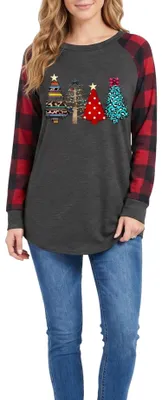 Produktbild von Damen Langarmshirt Longsleeve Stylisch Weihnachtlich Grau L