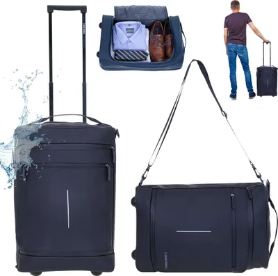 Produktbild von Handgepäck Trolley New Rebels Harper Pro mit Schultergurt Koffer Reisegepäck luggage bag 50 cm, 30 L Trolly Reisetasche Rollen IATA Flug Reise Gepäck Herren Damen 211017 00 Schwarz + Koffergurt bagboom®