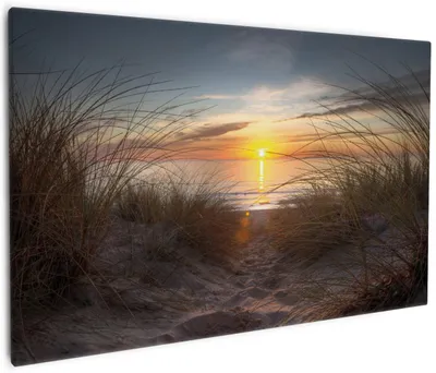 Produktbild von Wallario Premium Leinwandbild Sonnenuntergang am Strand in Größe 60 x 90 cm