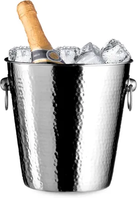 Image de Housewares : Seau à champagne - 20 x 22 x 22 cm - Acier inoxydable avec effet martelé - Argenté - 22x22x21