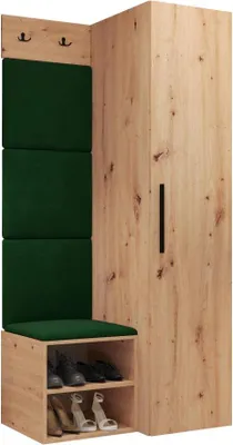 Produktbild von MIRJAN24 Garderoben-Set Medi III, Schuhschrank, Kleiderhakenbrett, 4x Paneel 42x42, 2 Kleiderhaken (Farbe: Artisan Eiche, Manila 35)