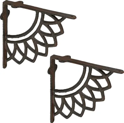 Image de Supports d'étagères Relaxdays, lot de 2, fonte, motif mandala, style antique, équerres pour étagères, supports d'étagères, marron