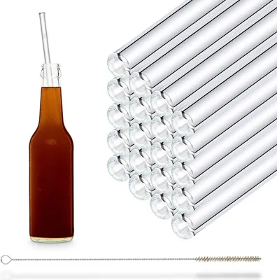Produktbild von HALM Glasstrohhalme Wiederverwendbar Trinkhalm - 20 Stück gerade 30 cm lang + plastikfreie Reinigungsbürste - Spülmaschinenfest - Nachhaltig