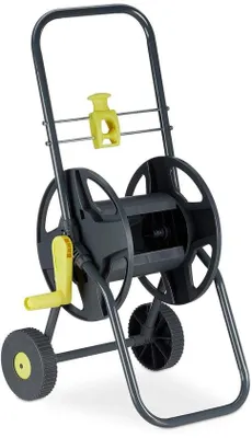 Zdjęcie produktu dla Wózek na wąż ogrodowy o długości 45 m do ogrodu i na balkon z uchwytem – 765 x 44 x 41 cm, szaro-żółty, zwijacz węża ogrodowego
