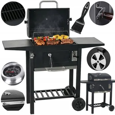 Produktbild von Großer Gartengrill, Gusseisenrost, Holzkohle, geschlossen, Ablagen, Aschekasten