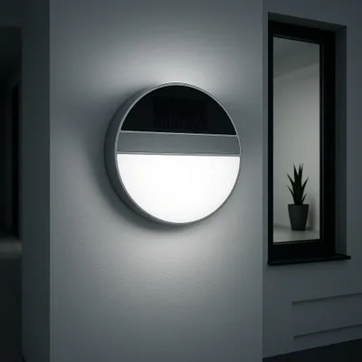 Produktbild von MeLiTec LED-Solar-Wandleuchte SWL06, aus Edelstahl, Wandlampe solarbetrieben, Außenwandleuchte rund