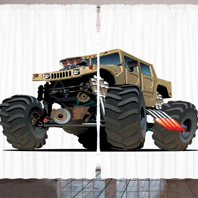 Produktbild von ARANDE Autos Gardine, Extrem Großer Riesiger Monster Auto Mit Sehr Großem Mit Übergroßen Reifen Illustration, 280 x 175 cm, Mehrfarbig