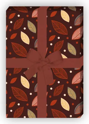 Produktbild von Herbstliches Geschenkpapier mit Blätter Laub Muster in orange - G6293, 32 x 48cm