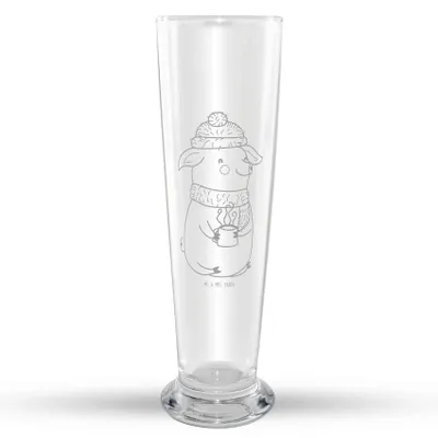 Produktbild von Mr. & Mrs. Panda Bierglas Schweinchen Glühwein - Transparent - Geschenk, Weizen Glas, Weizenbier, Betrunken, Mr Mrs Weizenglas, Weihnachten, Weihnachtsmarkt, Spruch, Bier