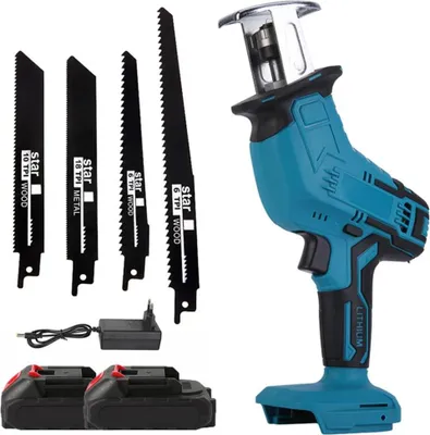 Image de Scie sabre sans fil 100 mm - Vitesse variable - Jusqu'à 3 000 tr/min - Pour le bois et le métal - Batterie 18 V - Deux batteries + chargeur UE