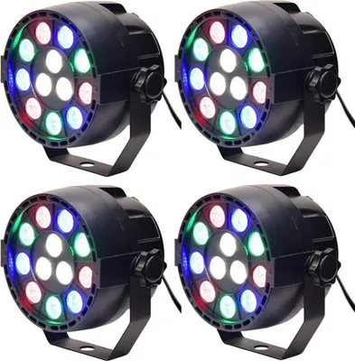 Obrázok produktu pre LED osvetlenie na pódium, RGBW PAR svetlá, 12 ks LED diód, 12 W, aktivované zvukom, automatické DMX512 disco osvetlenie pre DJ, párty, svadby, kluby, puby a KTV, balenie 4 ks