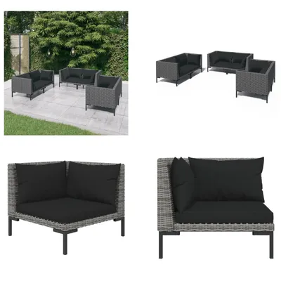 Image de vidaXL 6 pcs. Garden Lounge Set with Coussins Poly Rattan Dunkelgrau - Garden Lounge Set - Garden Lounge Sets - Outdoor Lounge Set - Terrassen Lounge Set