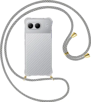 Produktbild von Handykette Backcover-Schutzhülle mit Band (Metall goldfarben) für OnePlus Nord 4 5G - weiß/grau kariert