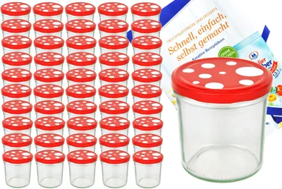 Image de lot de 50 verres renversés 350 ml To 82 champignon de mouche couvercle rouge blanc à pois incl. livret de recettes Diamant