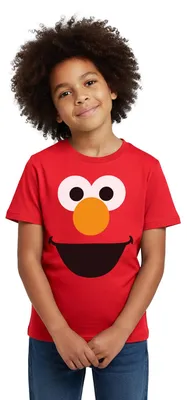 Produktbild von Spreadshirt Sesamstraße Elmo Gesicht Kostüm Karneval Kinder T-Shirt, 122/128 (7-8 Jahre), Rot
