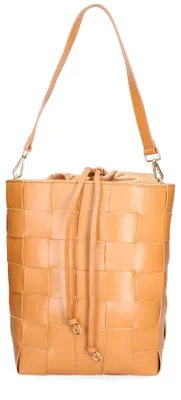 Produktbild von Gave Lux Handtasche für Damen, aus geripptem Leder, Beige, mit Kordelzug und verstellbarem Trageriemen. Hergestellt in Italien