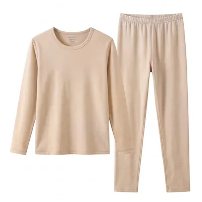 Productafbeelding van GAUBERT 155 Thermo-ondergoedset voor kinderen met merinowol, gestreept, zandkleurig, maat 158/164 (shirt + lange onderbroek)