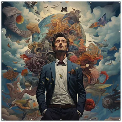 Produktbild von Wallario XXL Outdoor-Poster für Garten oder Balkon, Motiv Gedankenuniversum, in ca. 200 x 200 cm