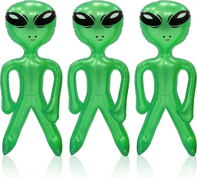 Productafbeelding van Opblaasbare Alien - Buitenaards Speelgoed - Feestdecoratie - Set van 3 stuks - 45cm hoog - Groen