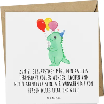 Produktbild von Mr. & Mrs. Panda Grußkarte 2. Geburtstag Wünsche - Weiß - Geschenk, Freude, Happy Birthday, Geburtstagskind, Glückwunschkarte, faltkarte, Geburtstagsgeschenk, Klappkarte